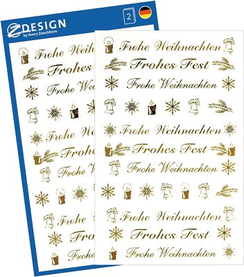 Avery Zweckform Etiketten Aufkleber Sticker Frohes Fest gold 18 Stück Deko Xmas