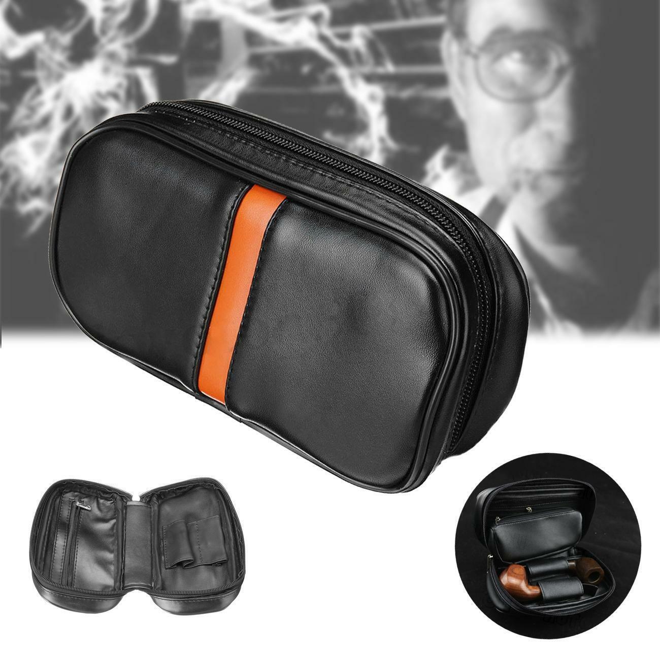 Durable Soft Leather Portable Smoking Pipe Case/Bag Holds 2 Pipes+Tobacco Pouch eBay