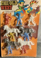 Vintage 11 pc Plastic The Old West Cowboy and Indian Figures in Package New