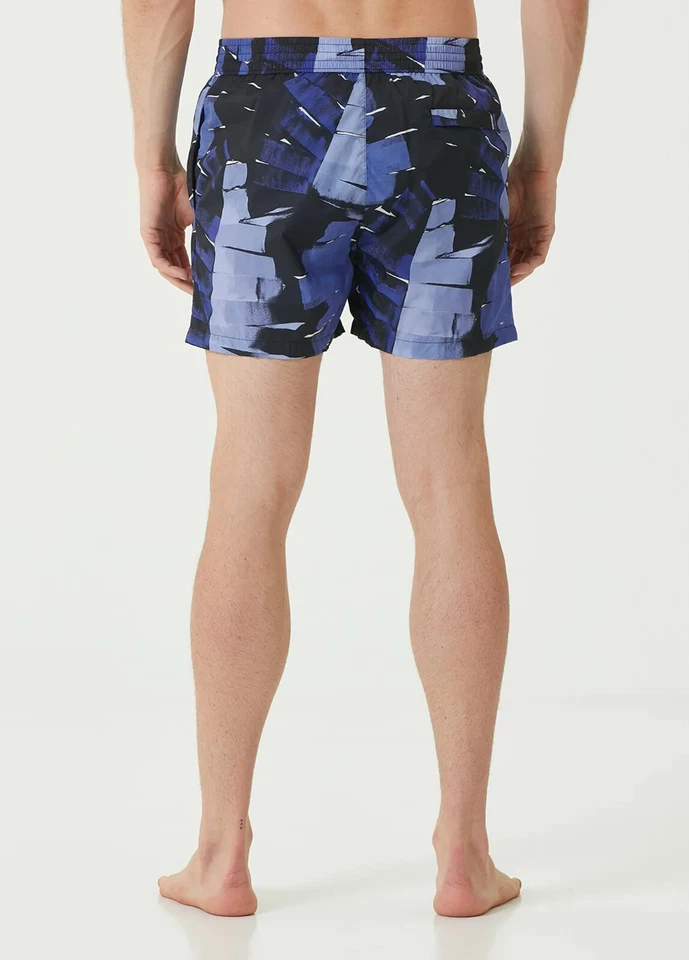 SALVATORE FERRAGAMO Azul y Negro Estampado Gráfico Nylon Bañador Shorts XL Auténtico Foto 4 de 4