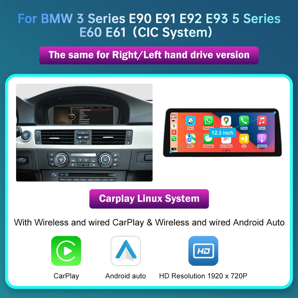 CarPlay Multimedia Linux Touch Screen For BMW 3 Series E90 E91 E92 E93 CIC CCC - Image 2 of 4