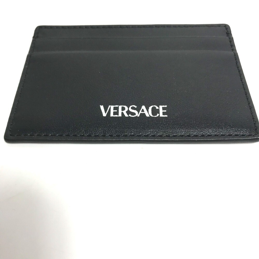 長財布 VERSACE Black Leather Card Holder VERSACE logo Business Card Holder Pass Case Card Case