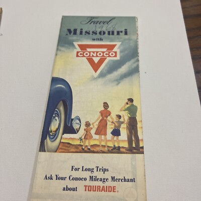 Vintage Conoco Motor Oil Missouri Road Map 1950s