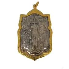 Narayana God Vishnu Laxmi Deity Lakshmi Hindu Om Gold Micron Pendant Thai Amulet