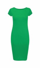 Womens Ladies Short Sleeve Bodycon Cap Sleeve Midi Dress Plus Size 8-26