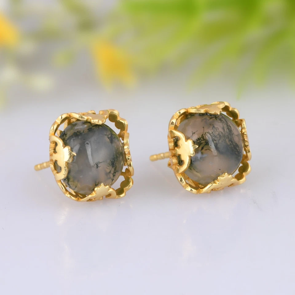 Pendiente de flor de ágata de musgo enchapado en oro lo último hermoso colgante joyería de regalo Foto 2 de 4