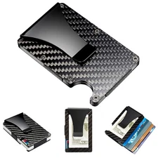 Men's RFID Blocking Slim Money Clip Carbon Fiber Wallet ID Credit Card Holder