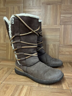 RARE🔥 UGG Catalina Brown Lace Up Tie Moccasin Boots Sheep-Skin Sz EUR 40  Wom