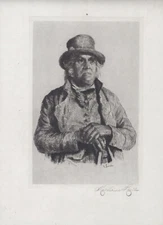 1885 Original Signed In Pencil Etching, “Grandpa” by Katherine Levine Farrell