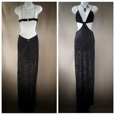 Black Sequin Gown with Cutouts, Prom Formal Evening Long Dress NWT Orig 370 Med