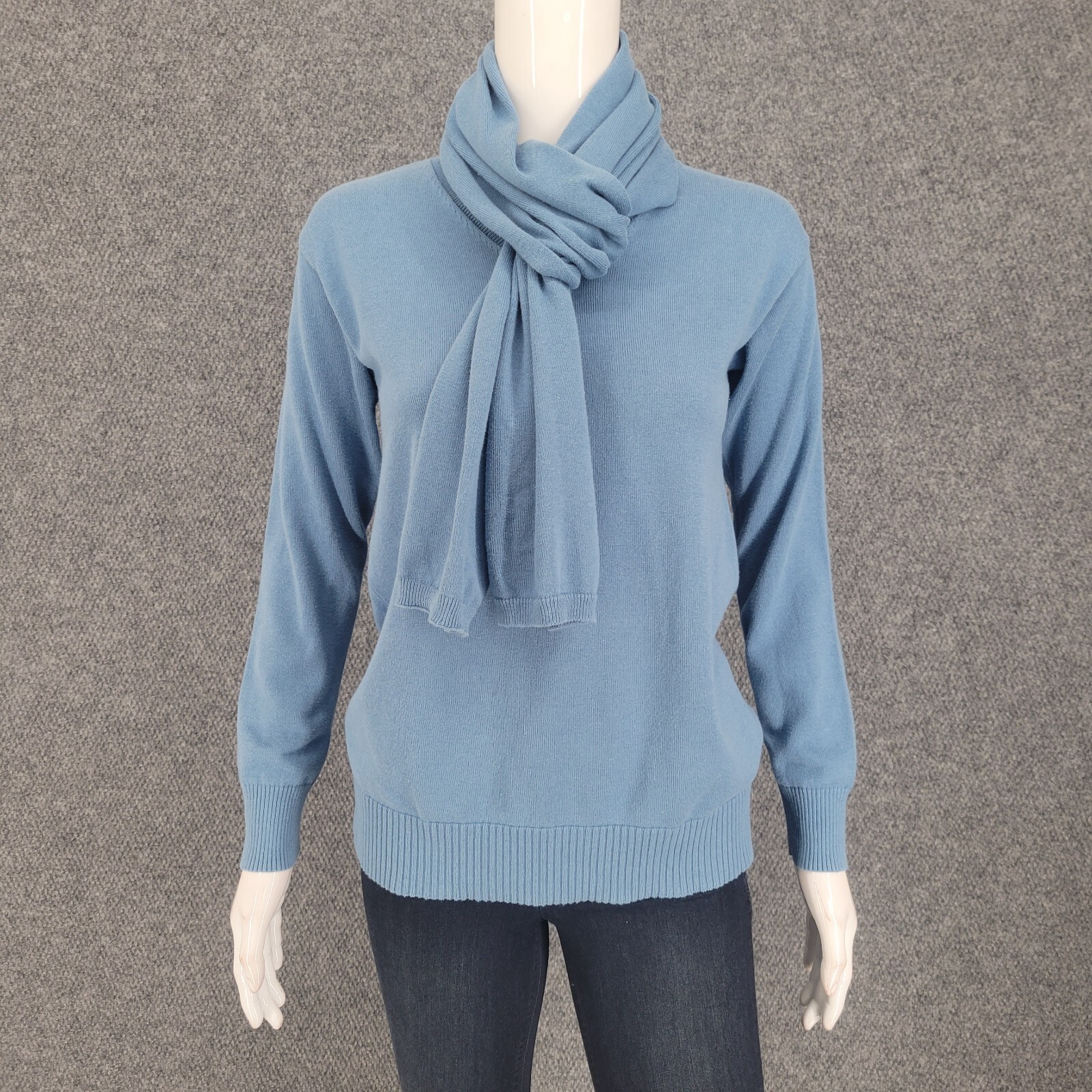Womens Sweater XX-Small Sz Blue Cotton Rayon Casual Modern Top w Scarf Set