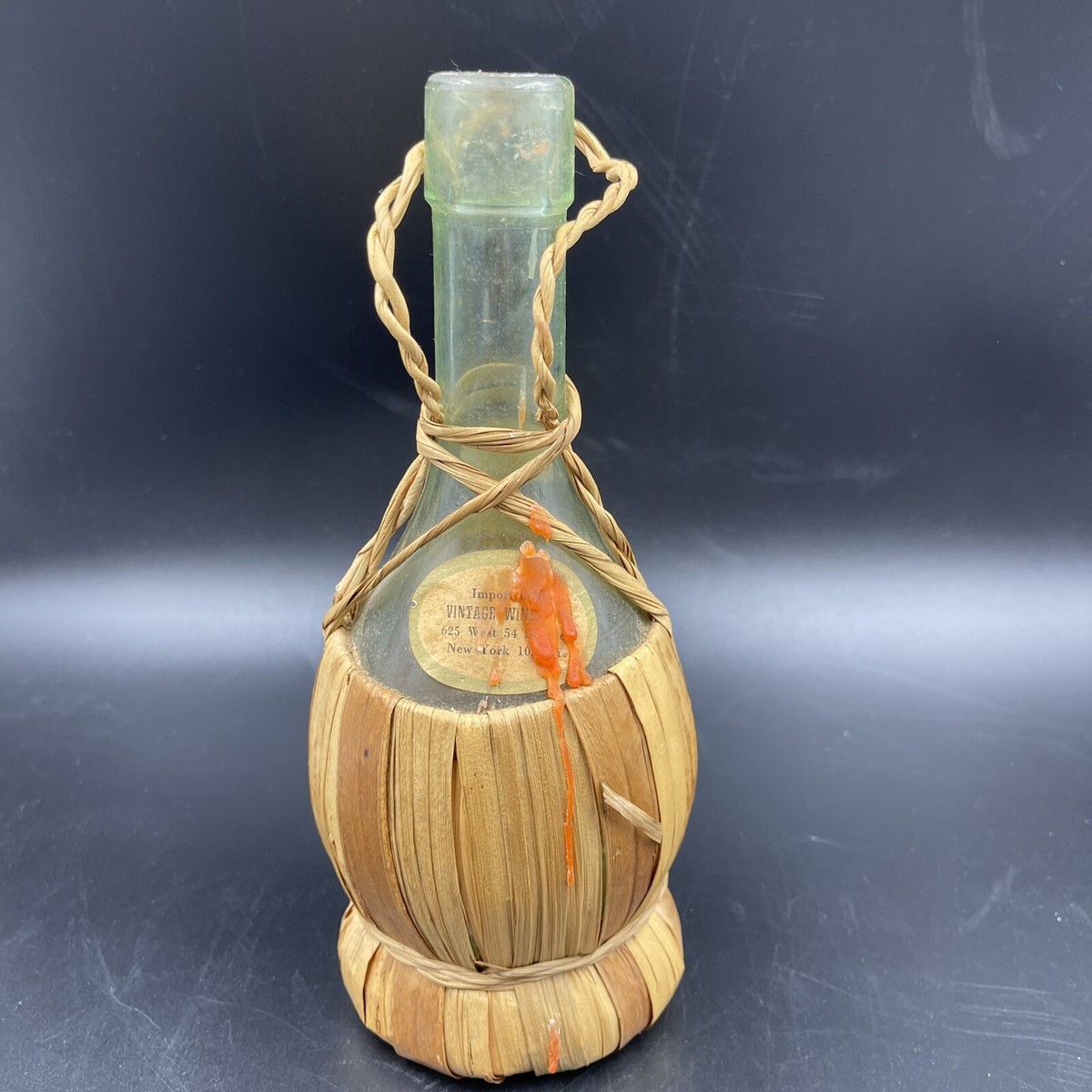 1967 Chianti Wine Bottle Rattan Wrap Wicker Basket Loop Italy