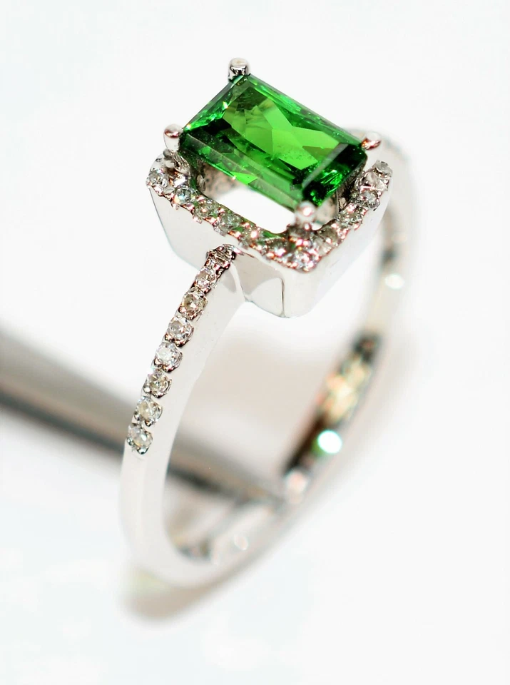 天然 Tsavorite 石榴石和钻石戒指 14K 白金 1.17tcw 订婚戒指 — 第 4/4 张图片