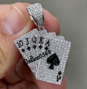 Authentic Real Authentic Lab Grown Diamond Mens Ace Spade Pendant White Gold Plated Silver