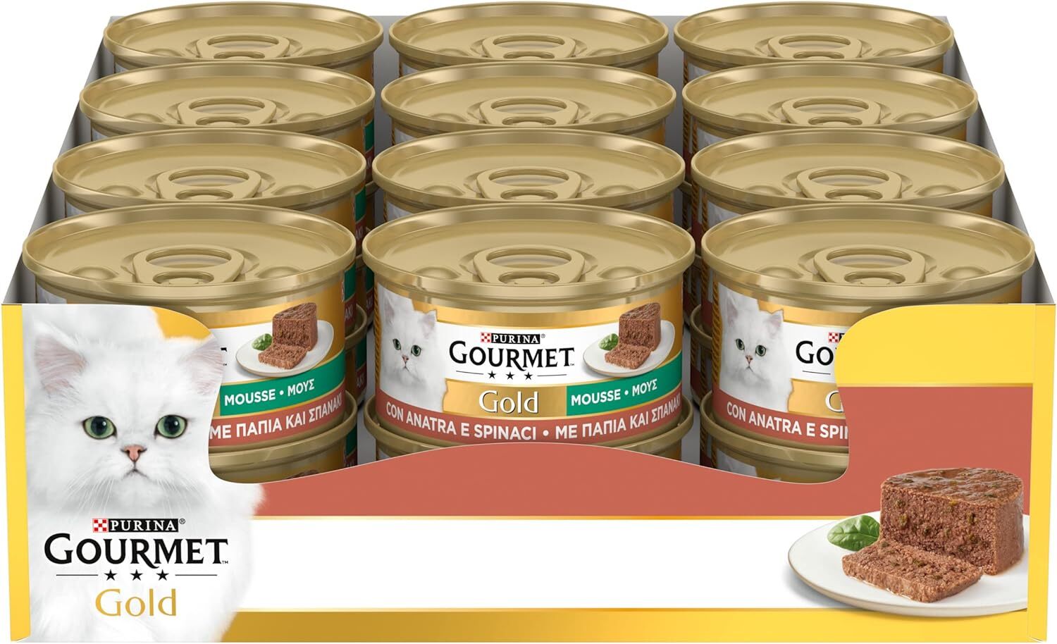 Purina Gourmet Gold Mousse Umido 85 g (Confezione da 24), Anatra e Spinaci