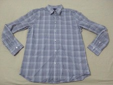 Mens Gap Plaid Dress Shirt XL 17 17 1/2 Blue Cotton Long Button