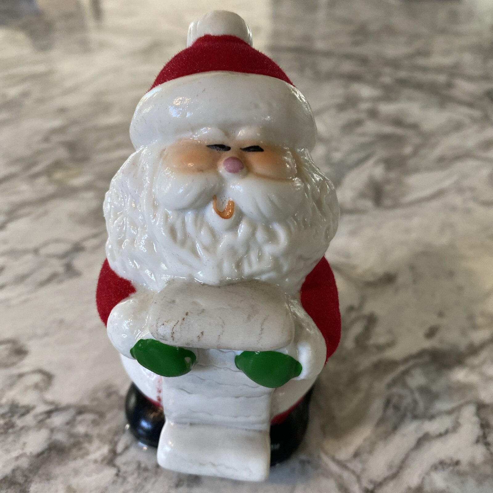 Vintage Jacso Winter Wonderland Santa Claus Hand-Painted Porcelain Bell with Velvet Trim