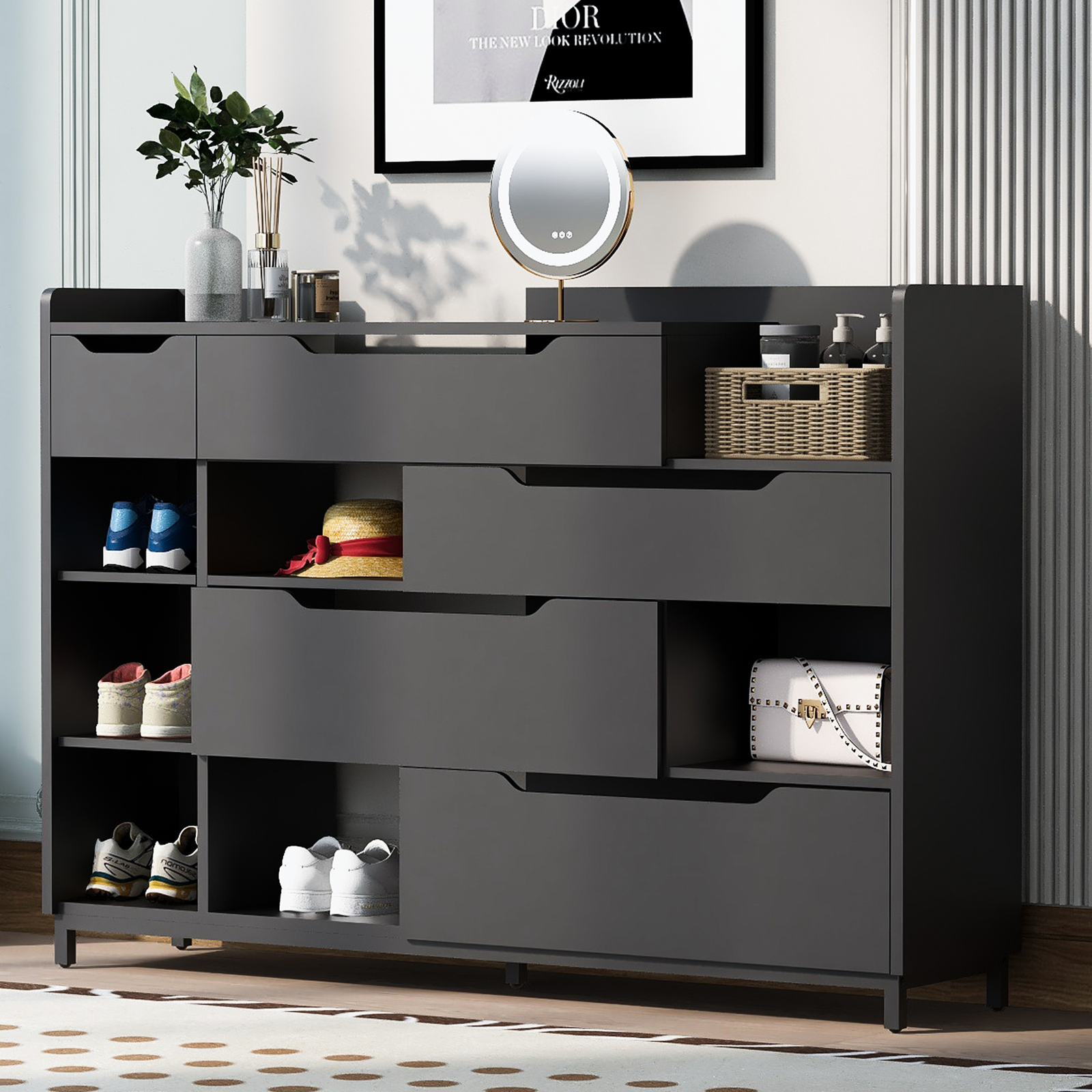 Modern U-Can Shoe Storage Cabinet with Drawers and Shelves for Entryway-image