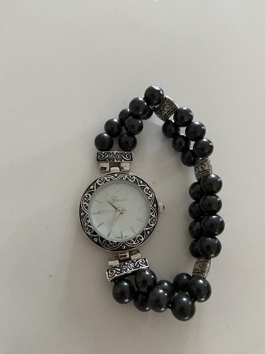 Vintage Geneva Quartz Watch with Black Glass Beaded Strap  display picture 3
