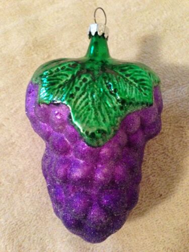 Bunch of Grapes Blown Glass Ornament - Inge-Glas Germany - 4.5" tall - Picture 1 of 2
