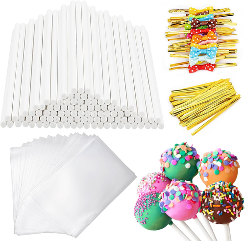 320Pcs Cake Pop Sticks and Wrappers Kit, 6Inch Lollipop Sticks with Cake Pop Bag