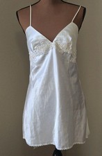 Vintage Victorias Secret Satin Beaded Embroidered Chemise Slip Dress M Y2K Pearl
