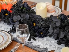 6FT Black Halloween Garland with 10 Black Rose and Berries, Artificial Flower...