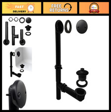 14" Matte Black Tubular Bath Waste Overflow Assembly, Twist Close Drain Plug