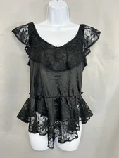 VTG Alana Gale Lingerie Babydoll Bodysuit Black Nylon Lace Whimsigoth Sexy S Y2K