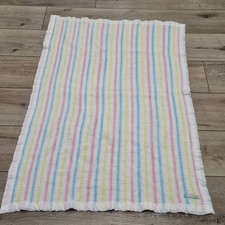 Vtg Beacon American Family Insurance Baby Blanket Pastel Stripe Waffle Weave USA