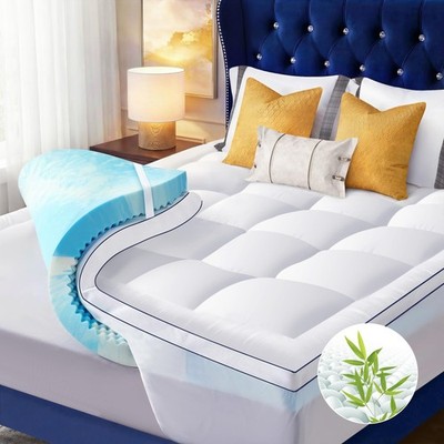 King Size Dual Layer 4 Inch Memory Foam Mattress Topper, 2 Inch Cooling Gel M...