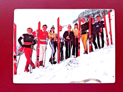 ATOMIC RACING TEAM POSTCARD MULTI SIGNED ALPINE SKIING SQUAD AUSTRIA 1970's