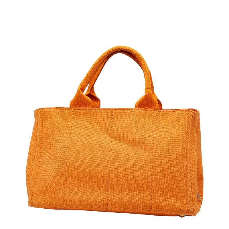 PRADA Triangle Logo Plate Canapa M Tote Bag Shoulder Bag 2WAY Orange Canvas Ladi thumbnail 2