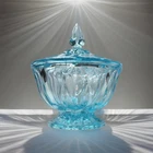 Vintage Anchor Hocking Fairfield Light Blue Glass Lidded Candy Dish