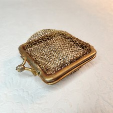 Vintage 1900s Coin Purse Gold Tone Metal Cage Hinged