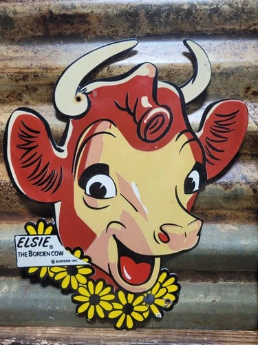 VINTAGE BORDENS PORCELAIN SIGN OLD ELSIE COW DAIRY FARM MILK ICE CREAM CHEESE