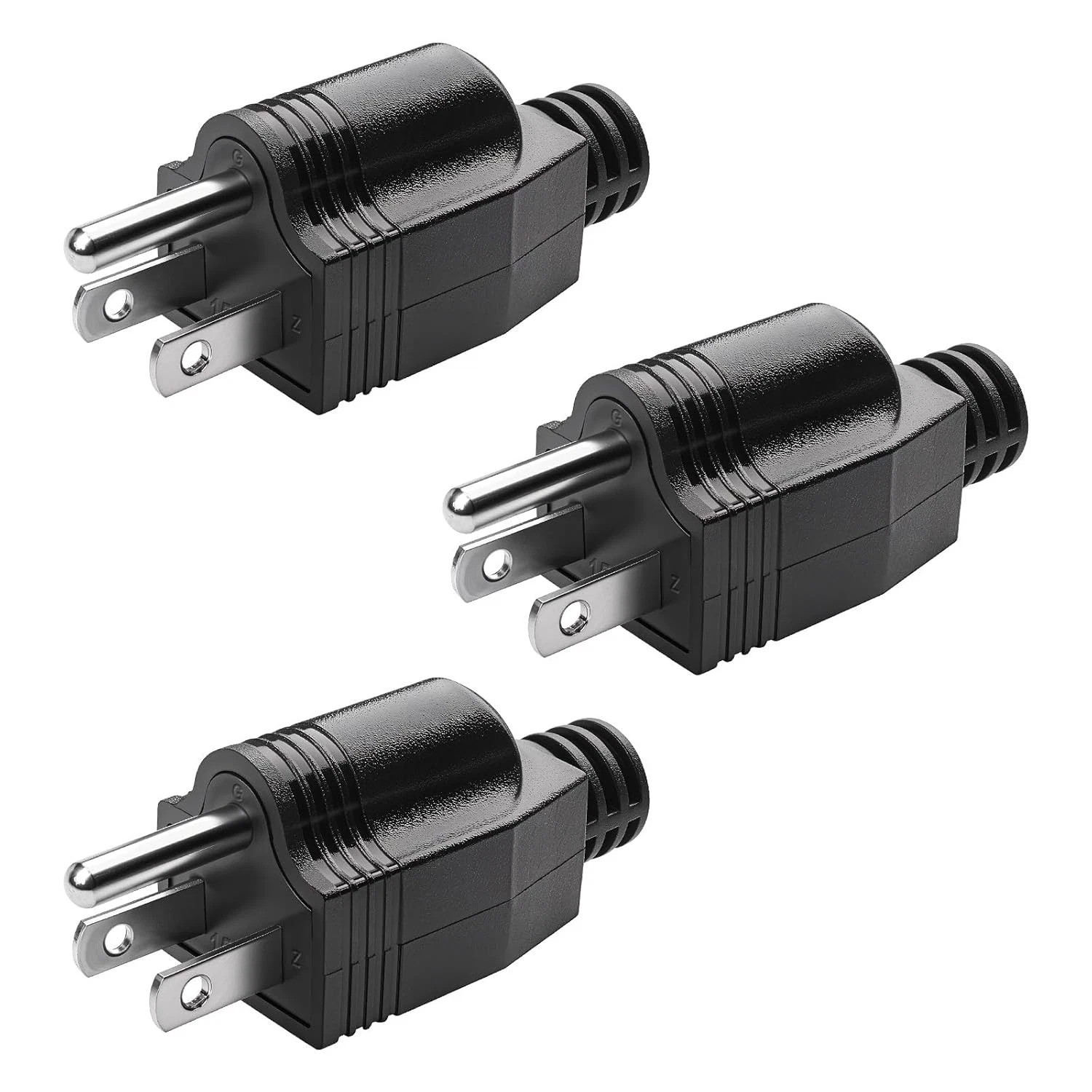 3-Pack 3 Prong Male Replacement Plugs 125V 15A Extension Cord