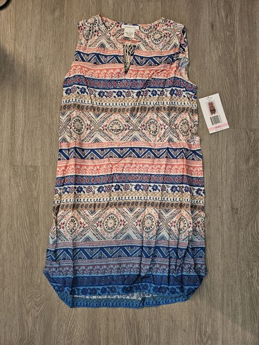 beachlunchlounge Agra Sleeveless Shift Dress, Hi-Lo Hem, Multicolor Medium - Picture 1 of 4