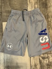 Under Armour Boys Youth Small 7/8 Gray USA Athletic Shorts Red White Blue