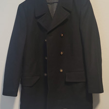 Michael Kors Men's Black Double-Breasted Pea Coat Lined Pockets Size 36S
