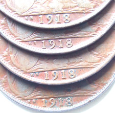 1918KN Penny x FOUR, Scarce Date Kings Norton Pennies - FREE POSTAGE (51AY)