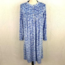 ARIA Blue Floral Fleece Nightgown Nightie Size S Pockets Stretch Long Sleeve