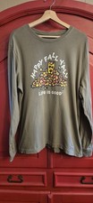 T-shirt uomo Life is Good Medium Rocket Happy Fall Y'All manica lunga frantoio usata in ottime condizioni
