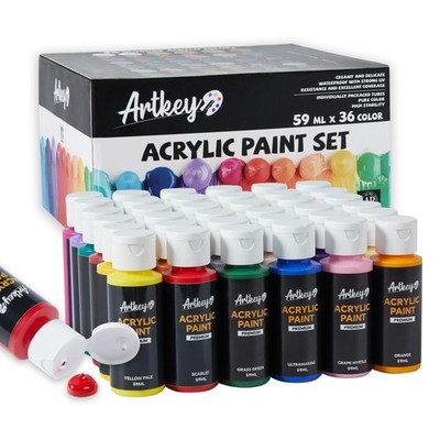 Artkey Acrylic Paint Set - 36 Colors 2 oz/59 ml Acrylic Paints Professional A...