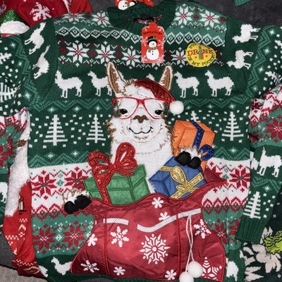 Blizzard Bay Christmas Sweater Llama Wearing Sunglasses Red Green White Mens Med
