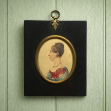 Antique Regency Portrait Miniature Young Lady Red Dress and Shawl C 1820