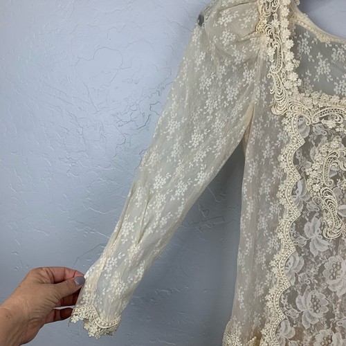 Abito midi vintage pizzo donna taglia media cottagecore boho vita bassa vestito - Foto 4 di 7