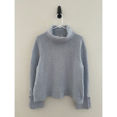 Naadam Turtleneck Sweater Light Blue Wool Cashmere Blend Slit Cuff Cozy Chunky M