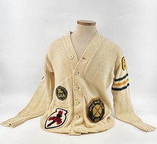 1963 Collegiate Sweater Virgin Wool Vintage Letterman Patches Knit Cardigan