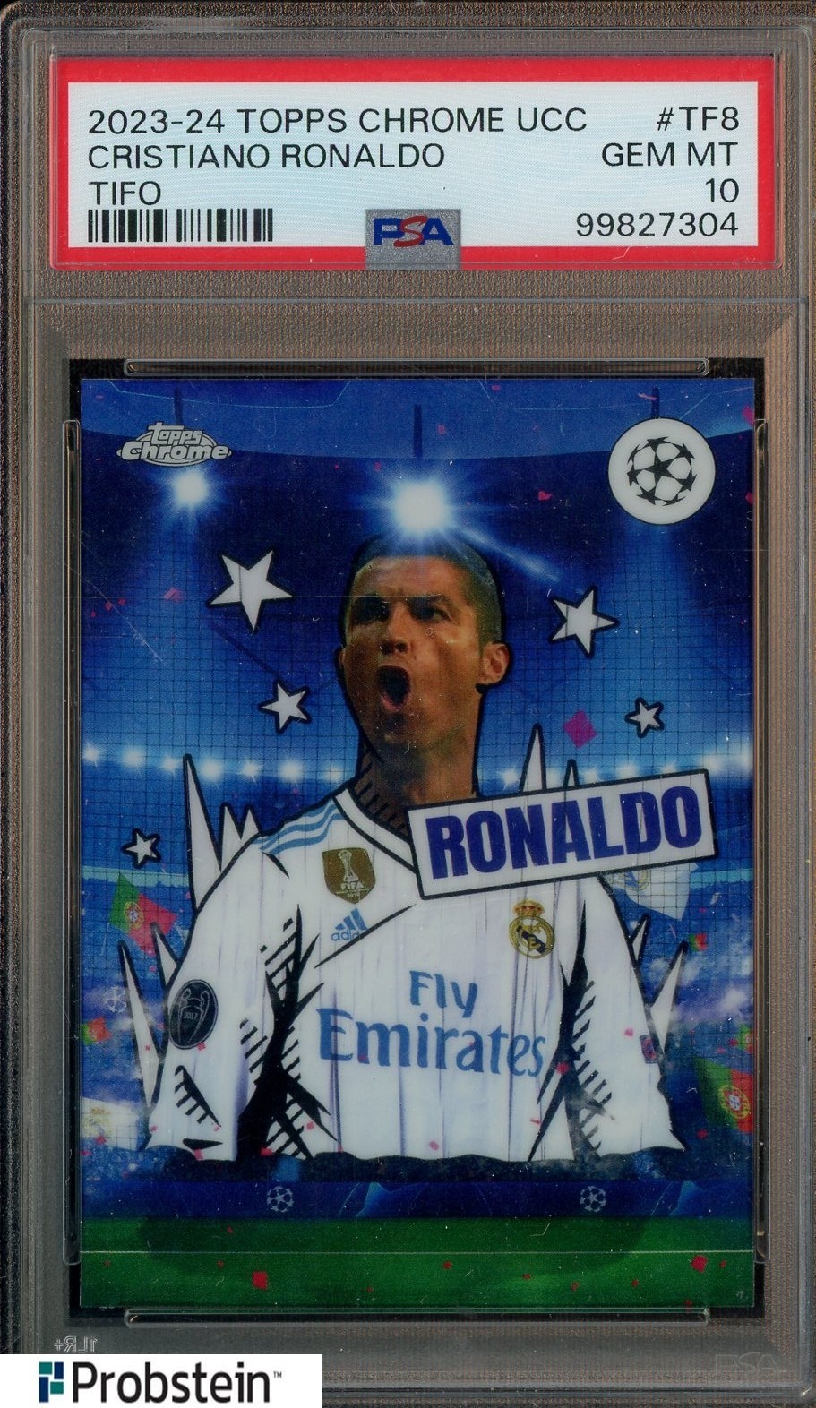 2023-24 Topps Chrome UCC Soccer Tifo #TF8 Cristiano Ronaldo PSA 10 GEM MINT view 1